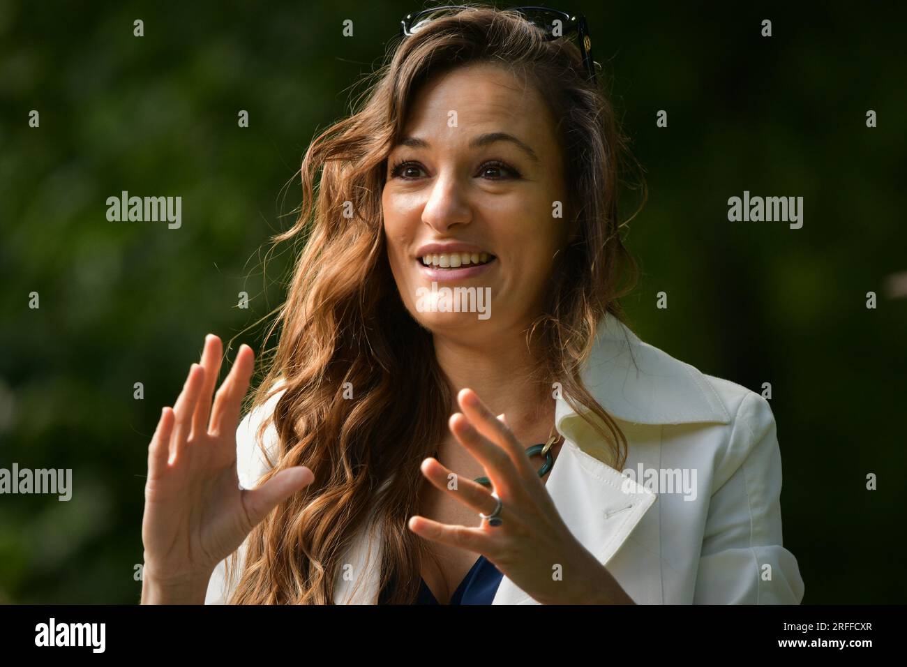 Edinburgh Scotland, UK 03 August 2023. Festival Director Nicola Benedetti at the launch of the Edinburgh International Festival in Princes Street Gardens. credit sst/alamy live news Stock Photo