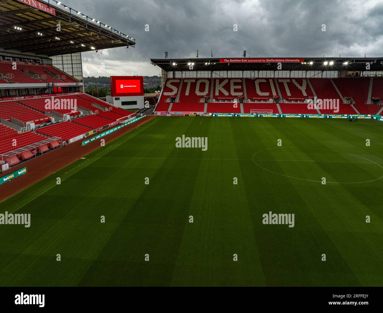 Supporting Stoke City Football Club Community Trust Launch the New 2023 Shirt With The Trust Logo Drone Aerial Shots from the air Stock Photo
