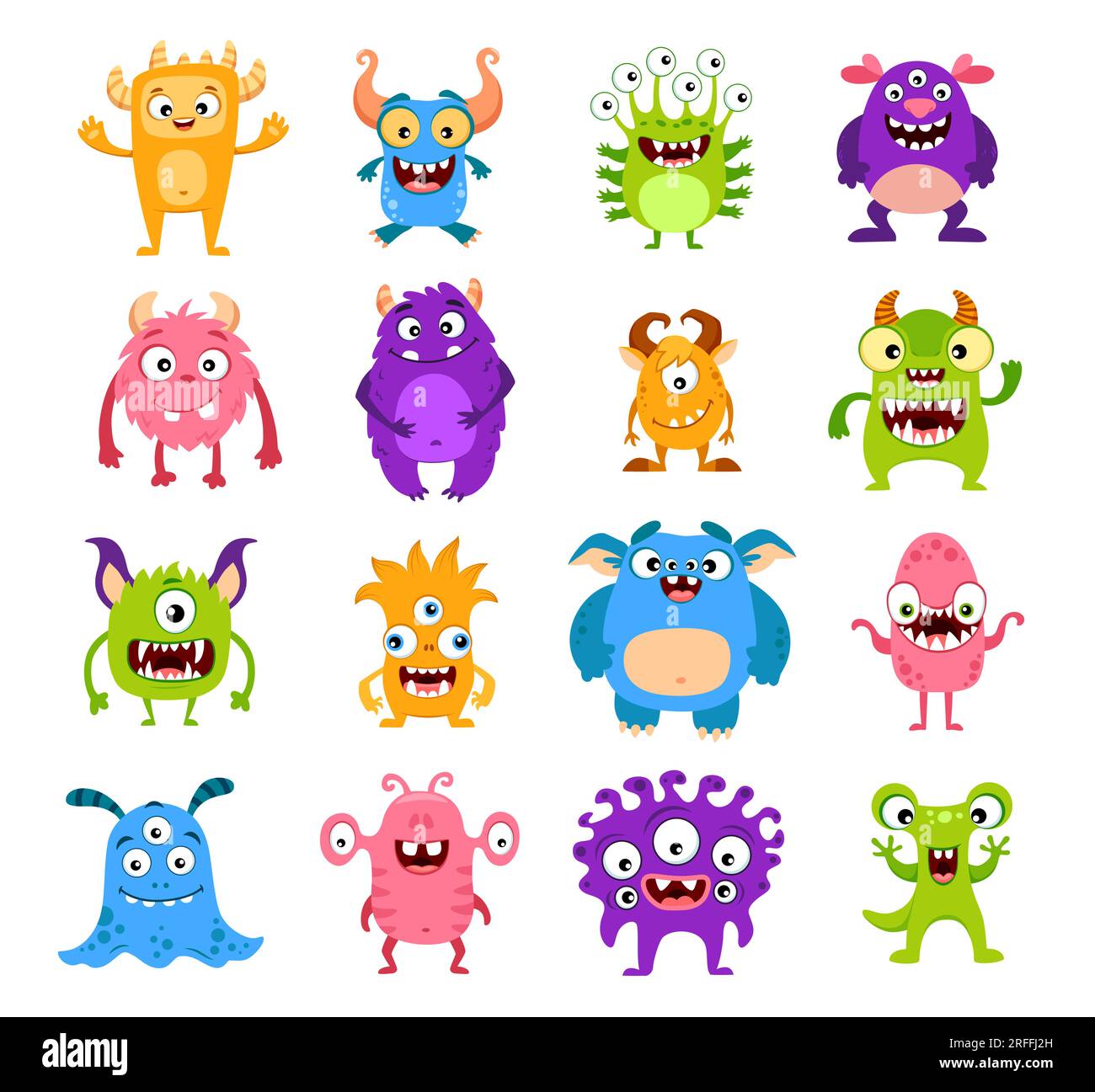 Cartoon funny monster characters. Cute comic creatures isolated vector ...