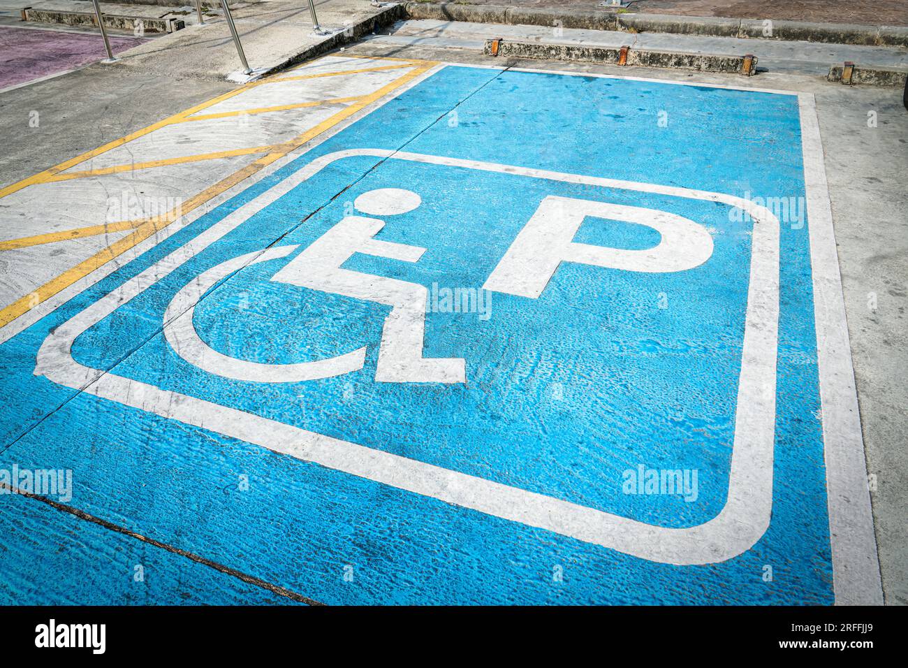 Handicap parking. Blue Disabled parking sign on asphalt, special place