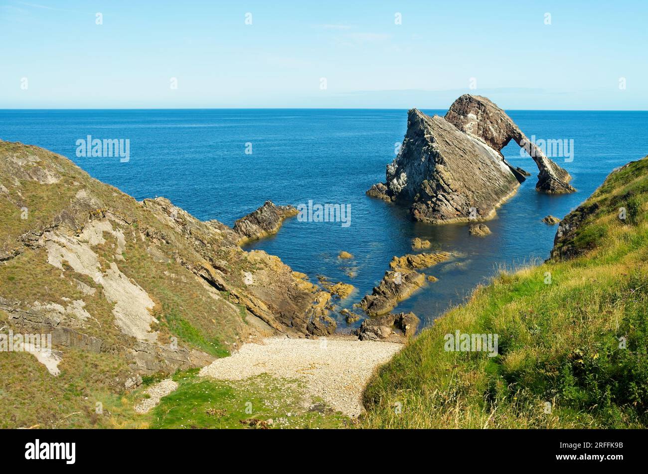 Bow fiddle rock  near the village of Portnockie in the north east of Scotland Stock Photo