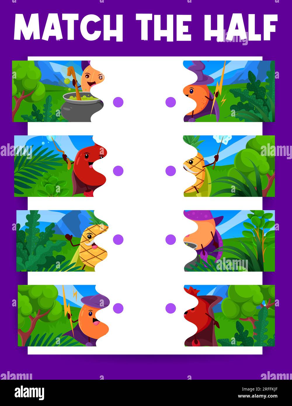 Match the half of cartoon Halloween fruit wizards and mages characters ...