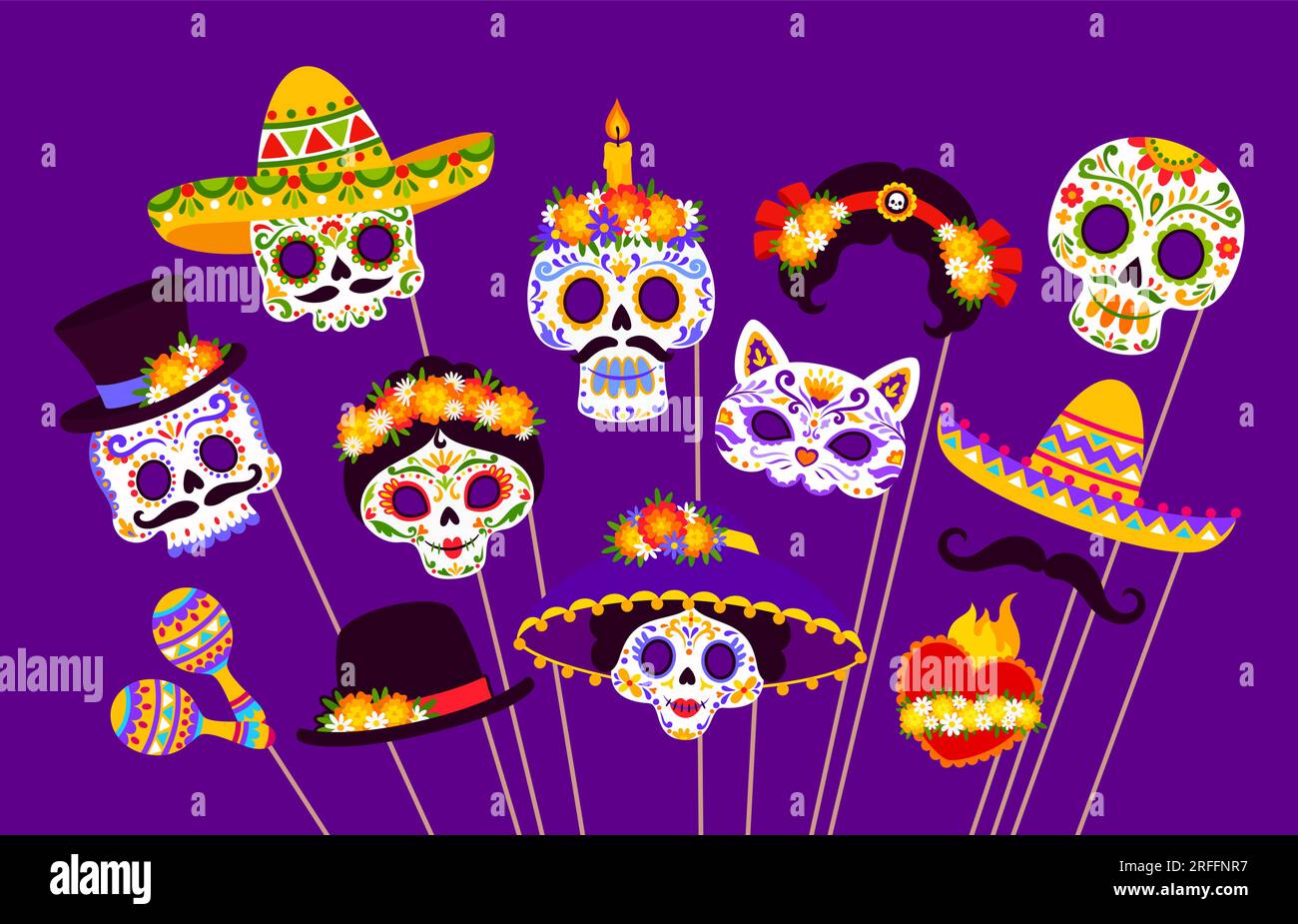 Mexican day of dead photo booth masks Dia de los muertos holiday party Mexican day of dead photo booth masks Dia de los muertos holiday party