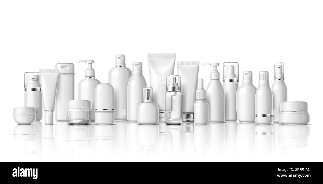 Beauty cosmetics product packages mockup. Realistic 3d vector packaging