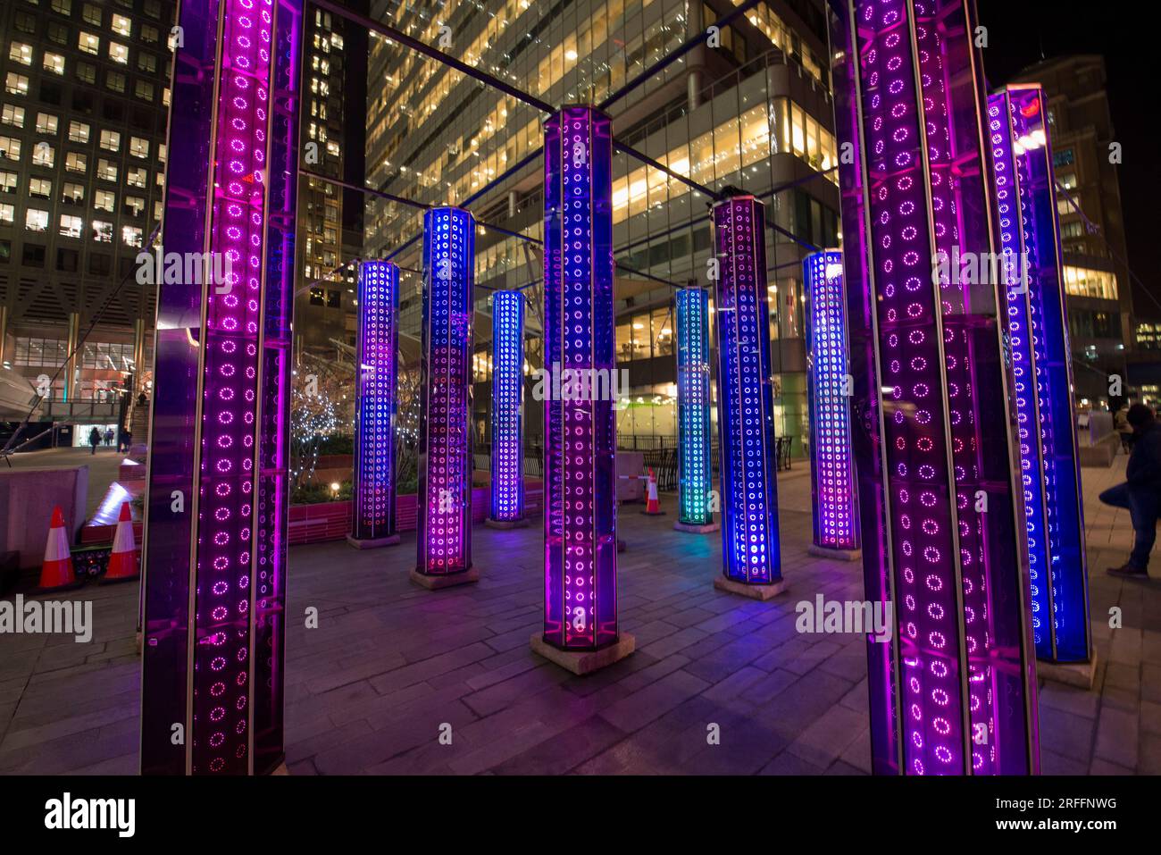 Neon lights at Canary Wharf Stock Photo Alamy