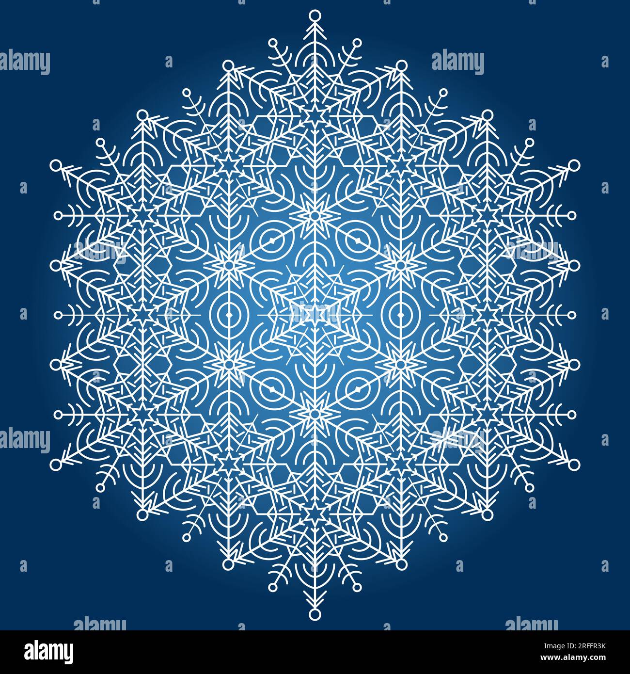 Round vector snowflake. Abstract winter ornament. Pattern with hexagonal blue and white snowflake Stock Vector