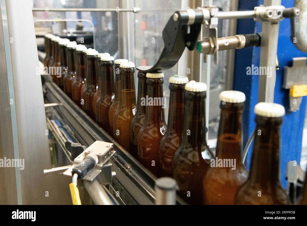 Beer bottles in a bottling plant, bottled beer, visit to the Gemuend
