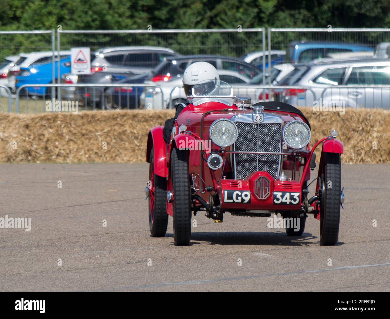 1932 MG J2 races around the track at Bicester Heritage Flywheel Festival Stock Photo