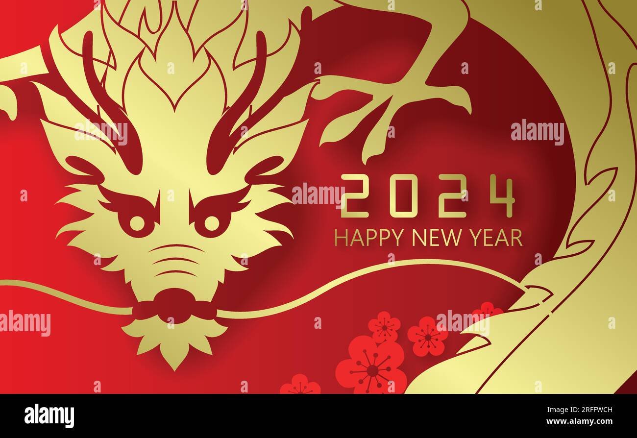 Happy chinese new year of dragon 2024 gold paper cut style design card ...