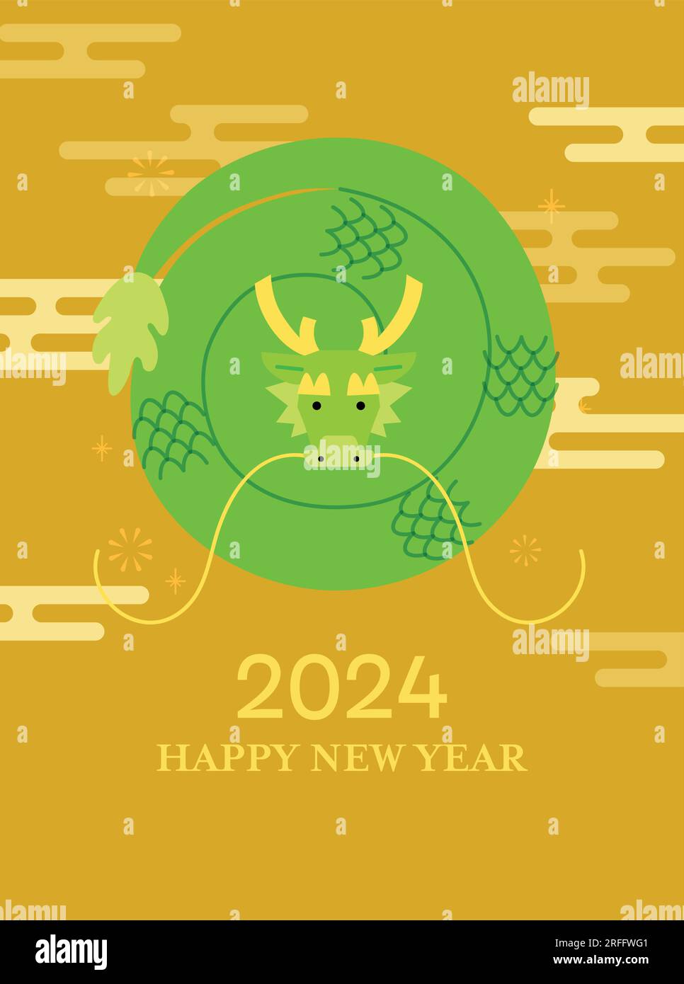 Coiled chinese dragon 2024 new year card. Lunar new year greetings card