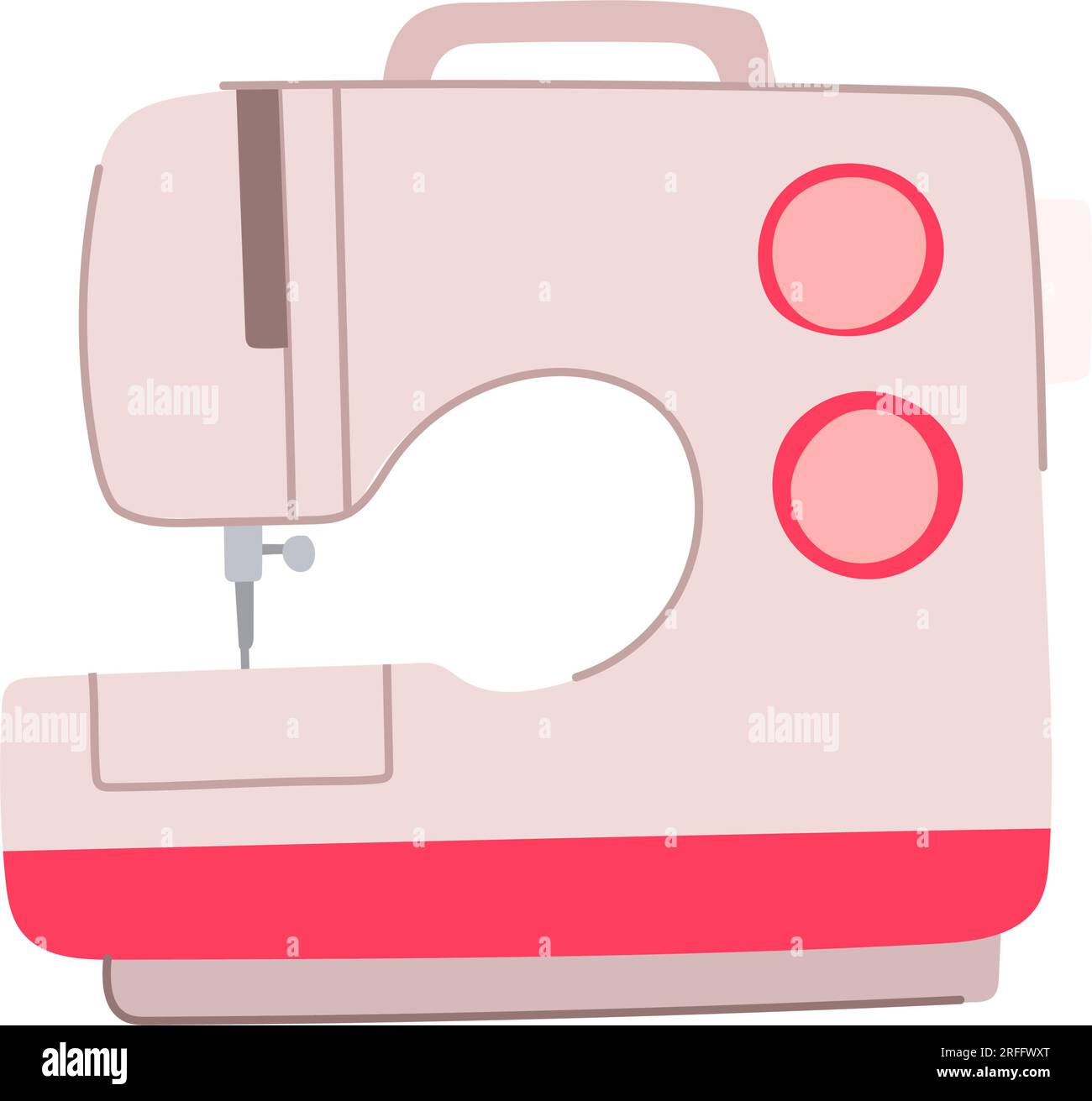 Sewing Machine Retro Style Pink Thread Isolated Hite Background