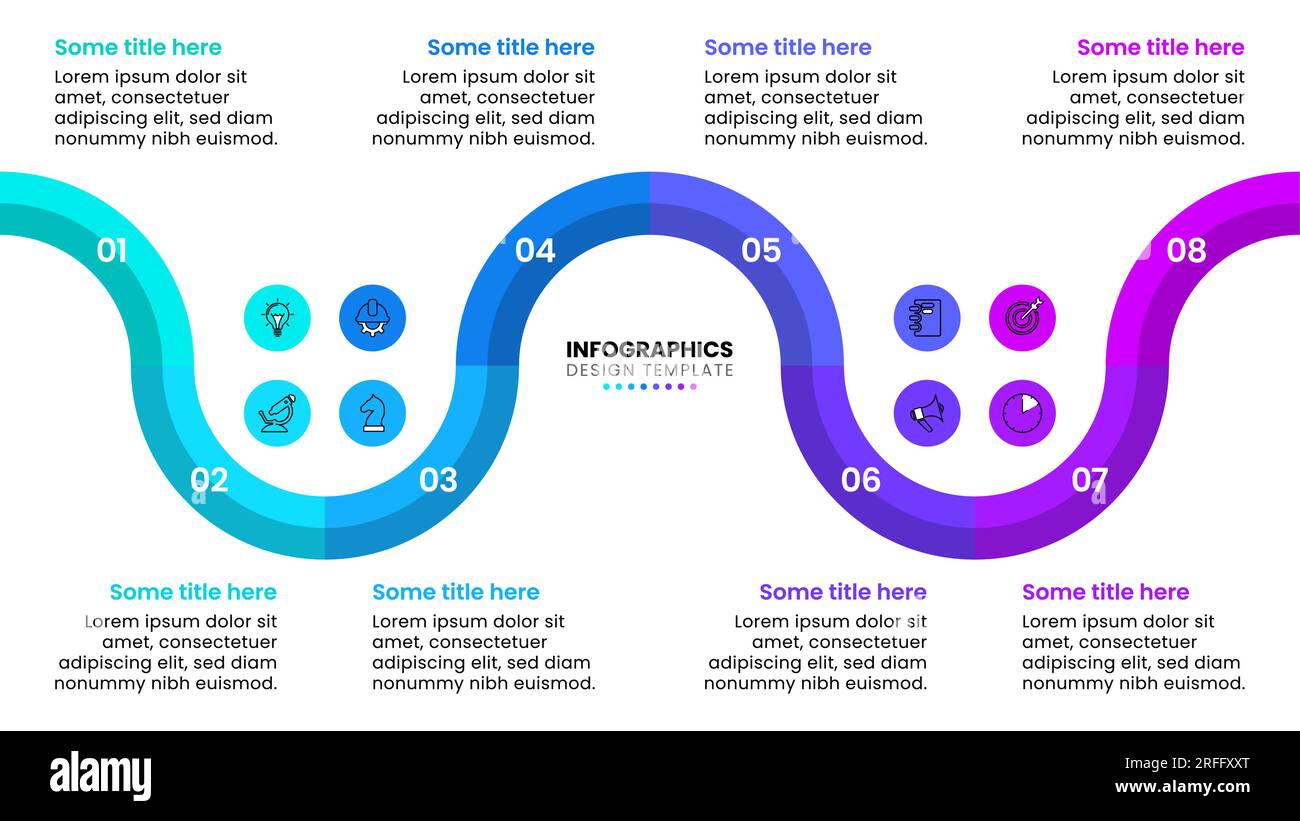 Infographic template with icons and 8 options or steps. Line. Can be used for workflow layout, diagram, banner, webdesign. Vector illustration Stock Vector