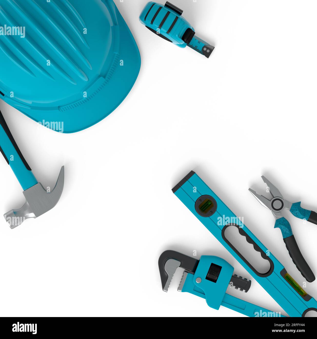 Top view of green construction tools for repair and installation on ...
