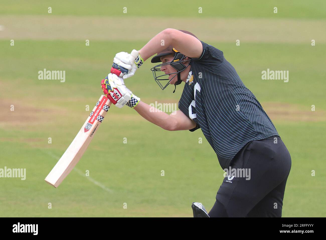 London, UK. 3rd Aug, 2023. Surrey's Ben Geddes batting as Surrey take on Leicestershire in the Metro Bank One-Day Cup at the Kia Oval. Credit: David Rowe/Alamy Live News Stock Photo