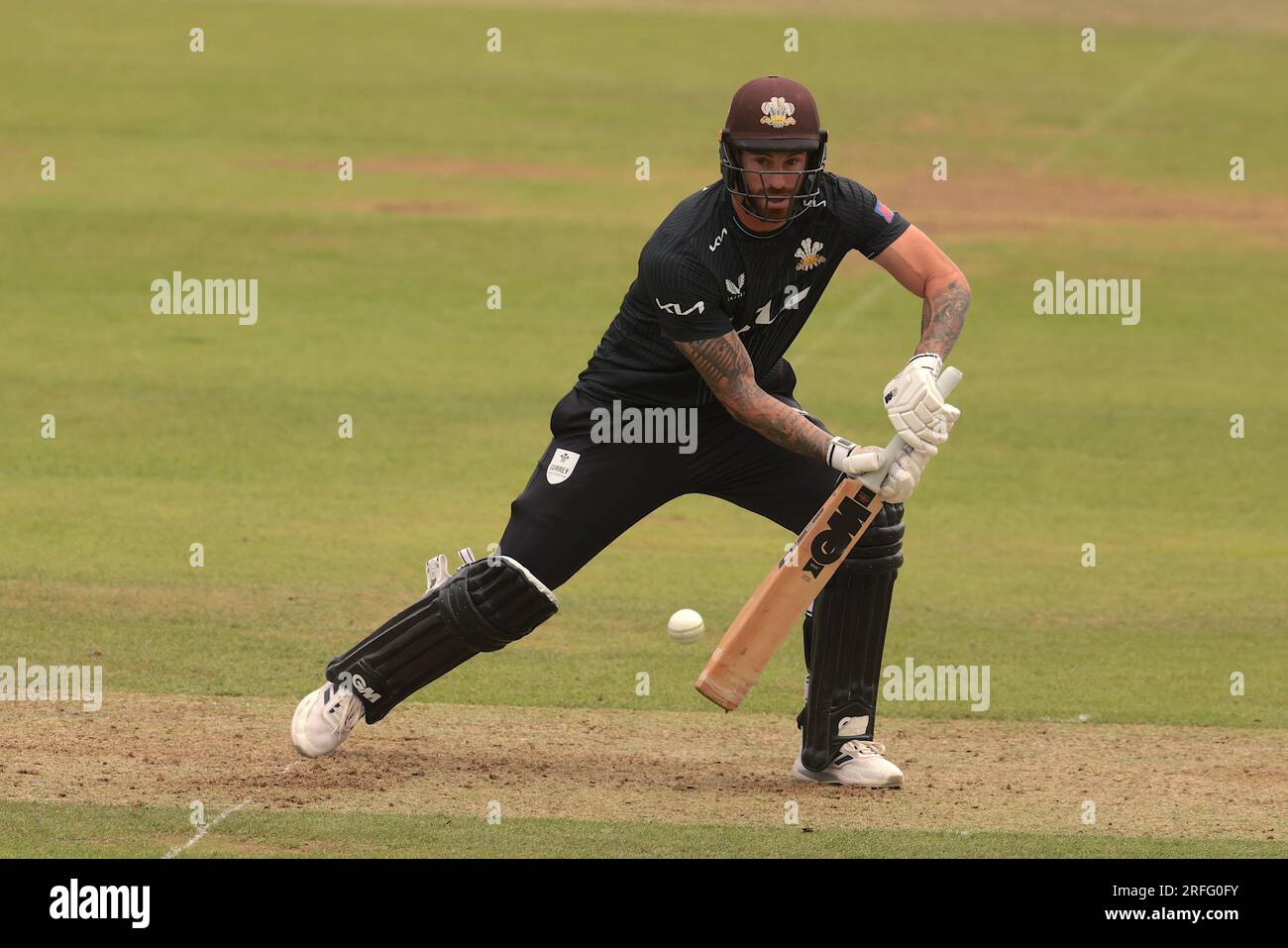 London, UK. 3rd Aug, 2023. Surrey's Jordan Clark batting as Surrey take on Leicestershire in the Metro Bank One-Day Cup at the Kia Oval. Credit: David Rowe/Alamy Live News Stock Photo