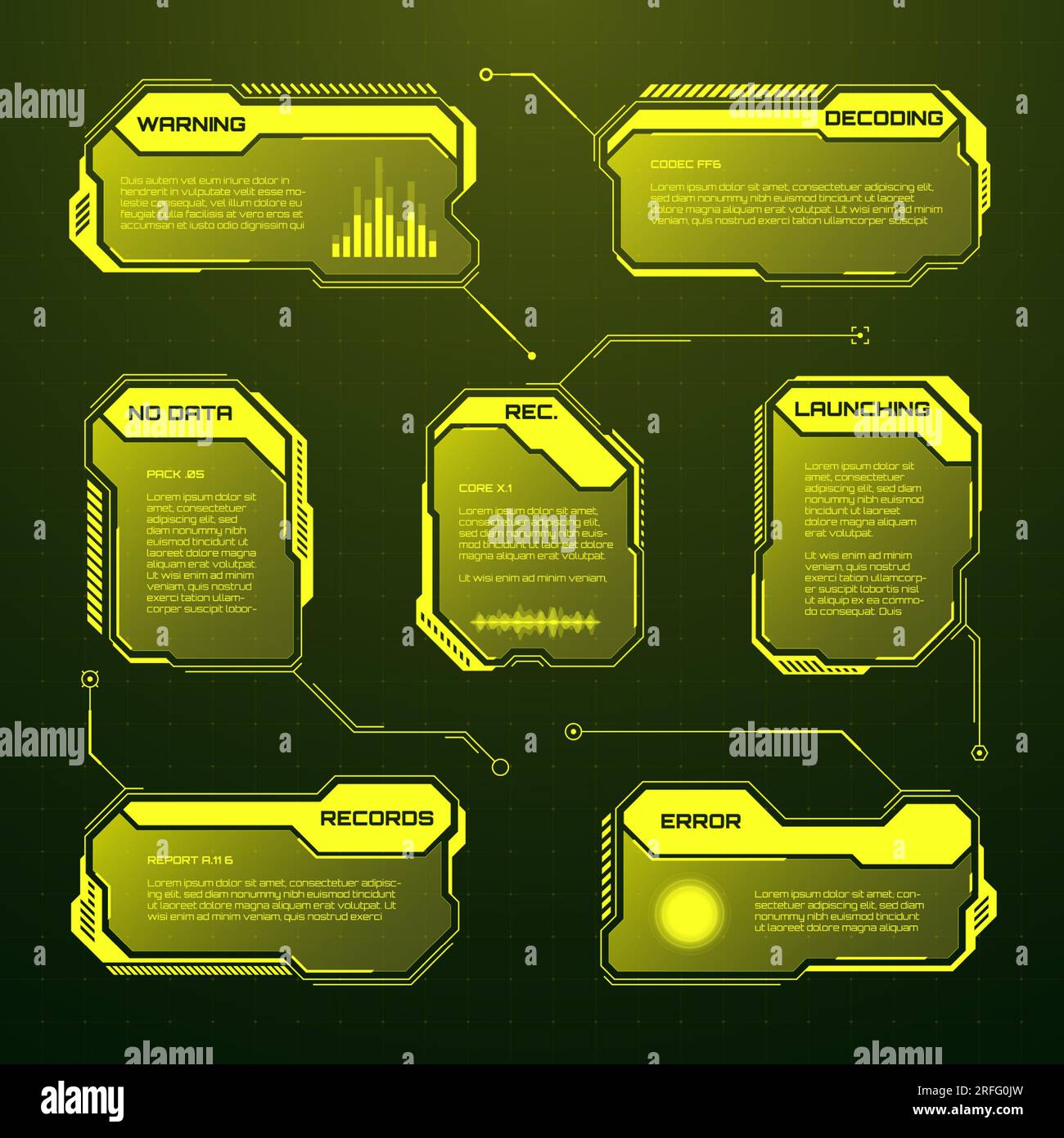 Text Box Ui Examples Games Yellow futuristic HUD, UI elements. Sci-fi user interface text boxes ...