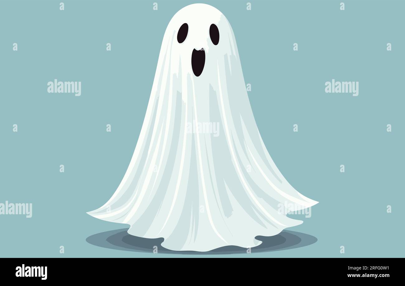 Flat Vecttor of a classic white sheet ghost, Halloween elements Sheet
