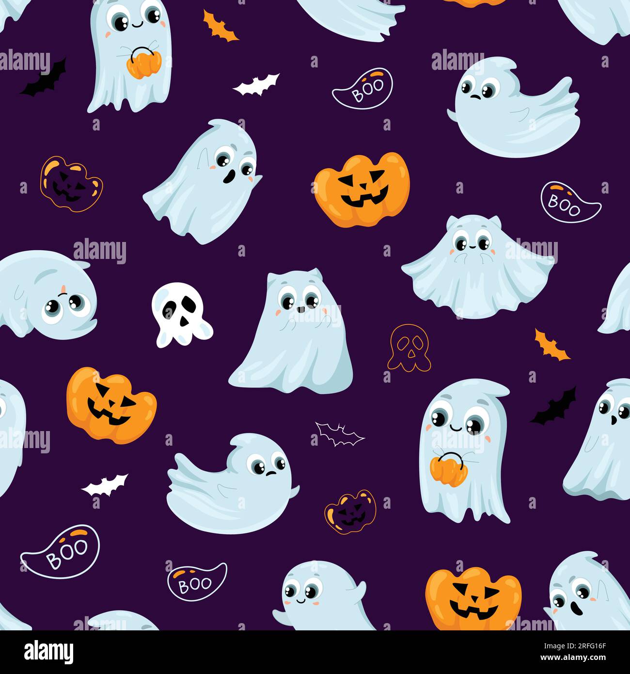 Seamless pattern of cute funny ghosts Stock Vector