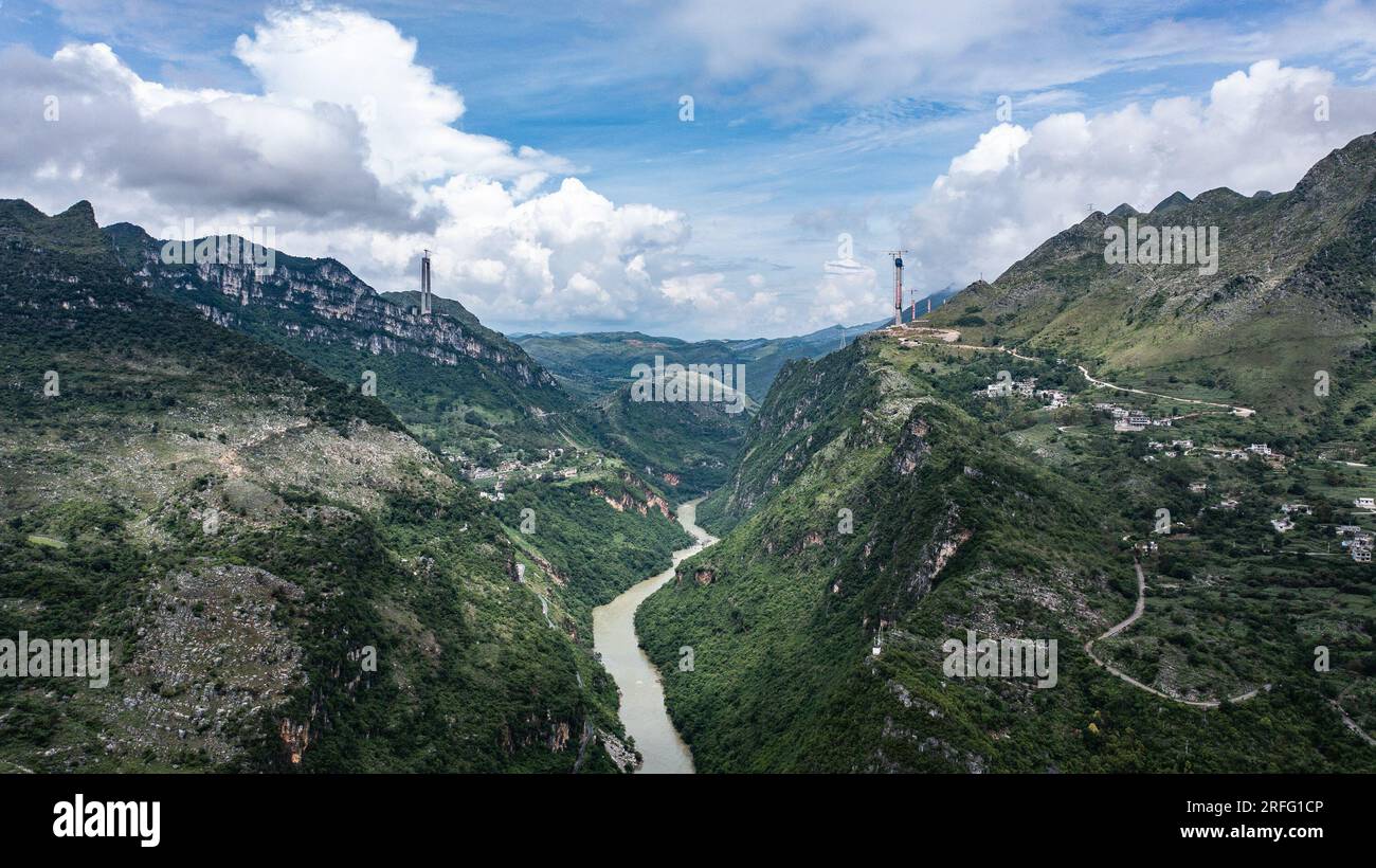 Guanling. 3rd Aug, 2023. This aerial photo taken on Aug. 3, 2023 shows