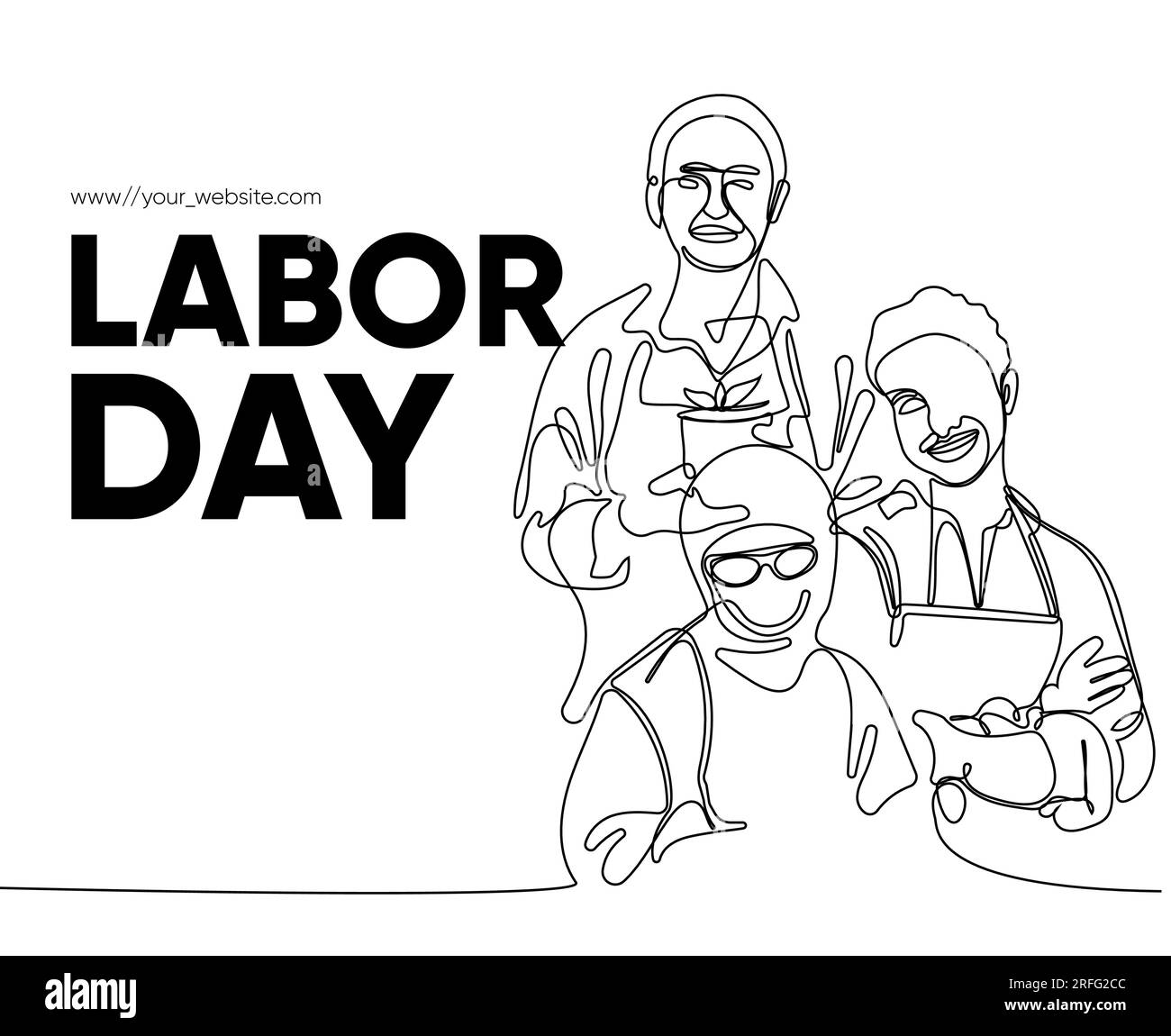 Happy Labour Day simple vector web banner. Set of tools. Lettering Labour Day. Black and white