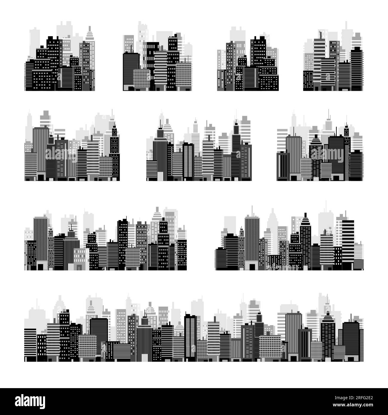 City silhouettes. Cityscape, town skyline, horizontal panorama. Midtown ...
