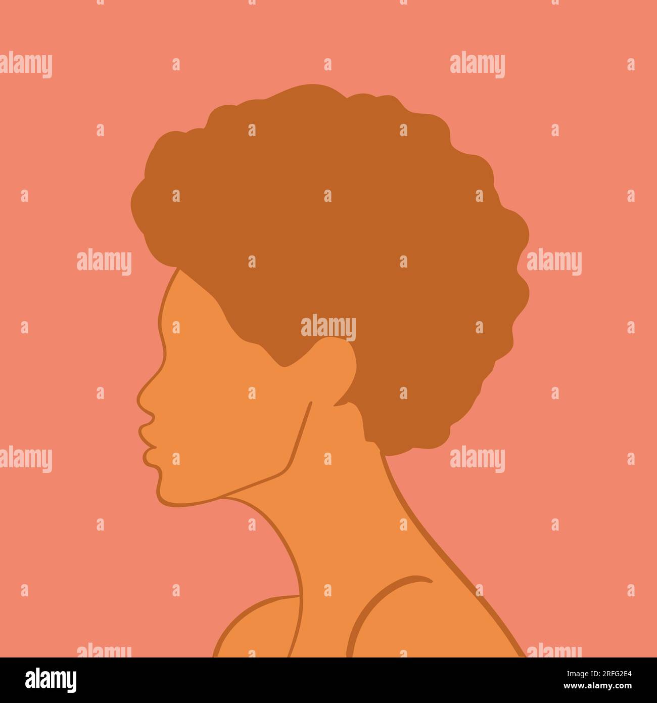 Abstract portrait of woman with a curly hair. Faceless female profile outline. Minimal design. Vector art Stock Vector