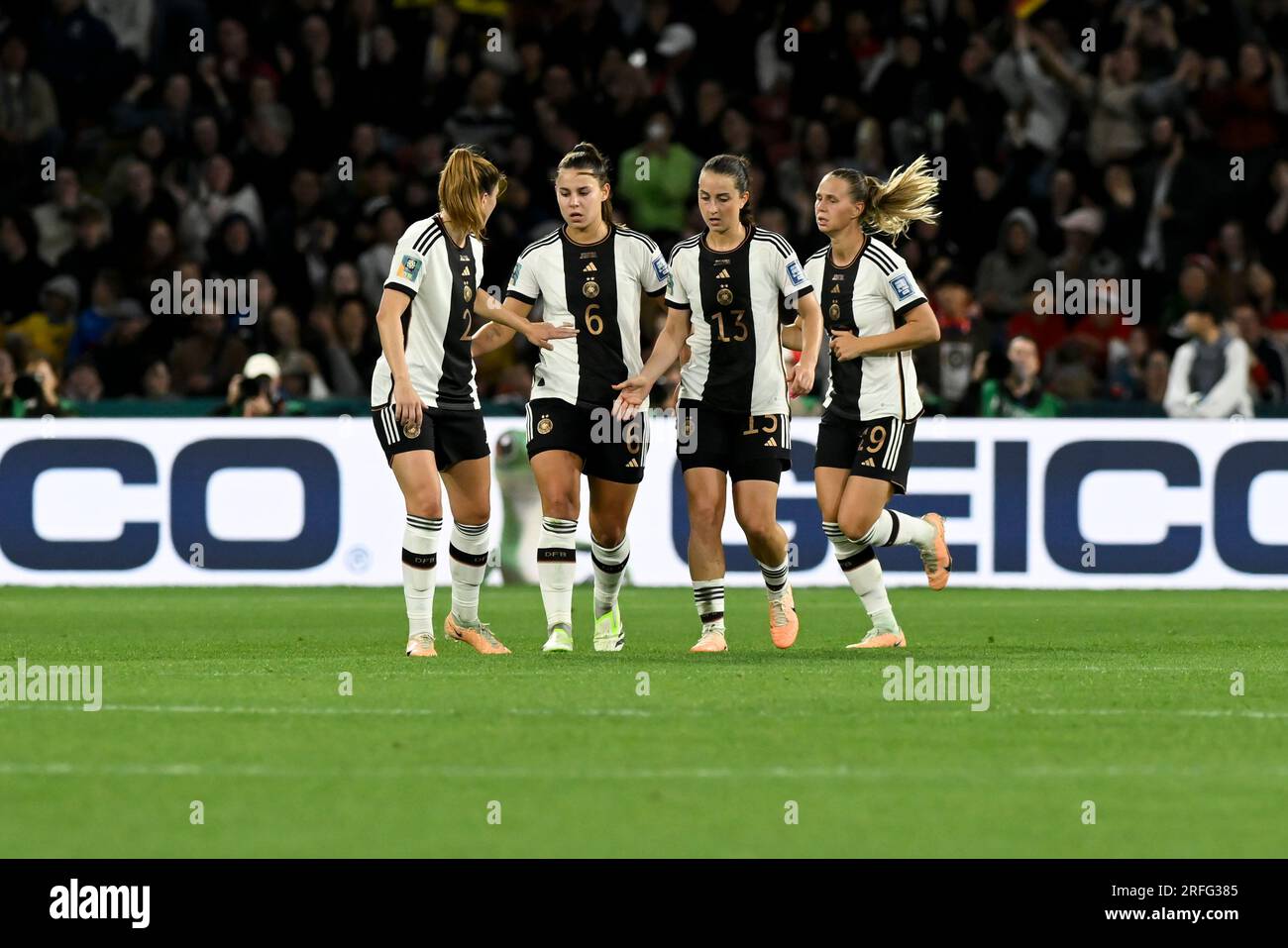 3rd August  2023;  Brisbane Stadium, Brisbane, Queensland, Australia: FIFA Womens World Cup Group H Football, Korea Republic versus Germany; Germany celebrate equalizing from Alexandra Popp to make it 1-1 in the 42nd minute Stock Photo