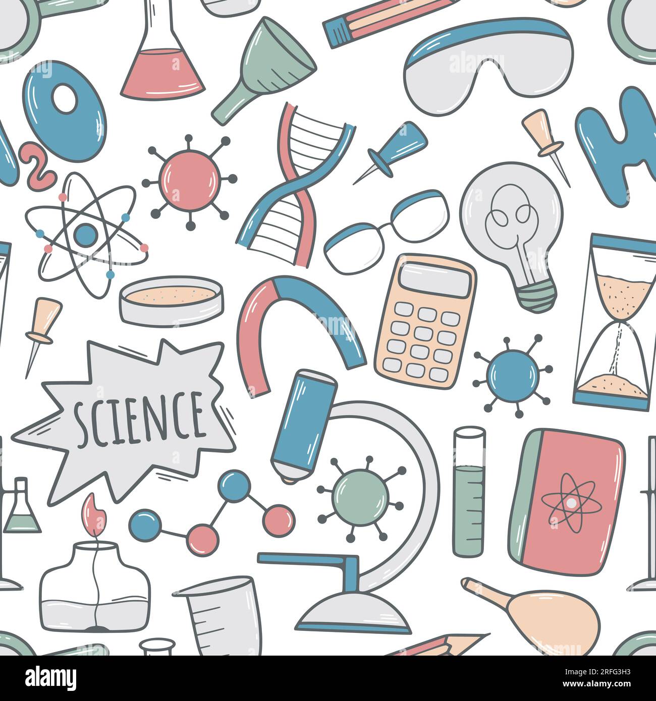 Scientific hand drawn seamless pattern. Science background of 