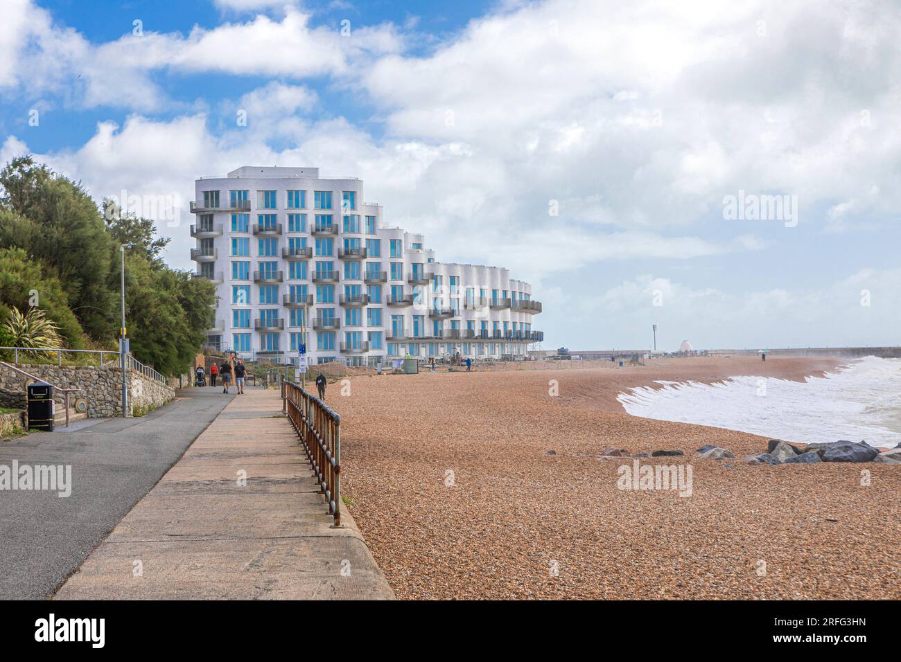The Shoreline development on Folkestone Beach nearing completion Stock