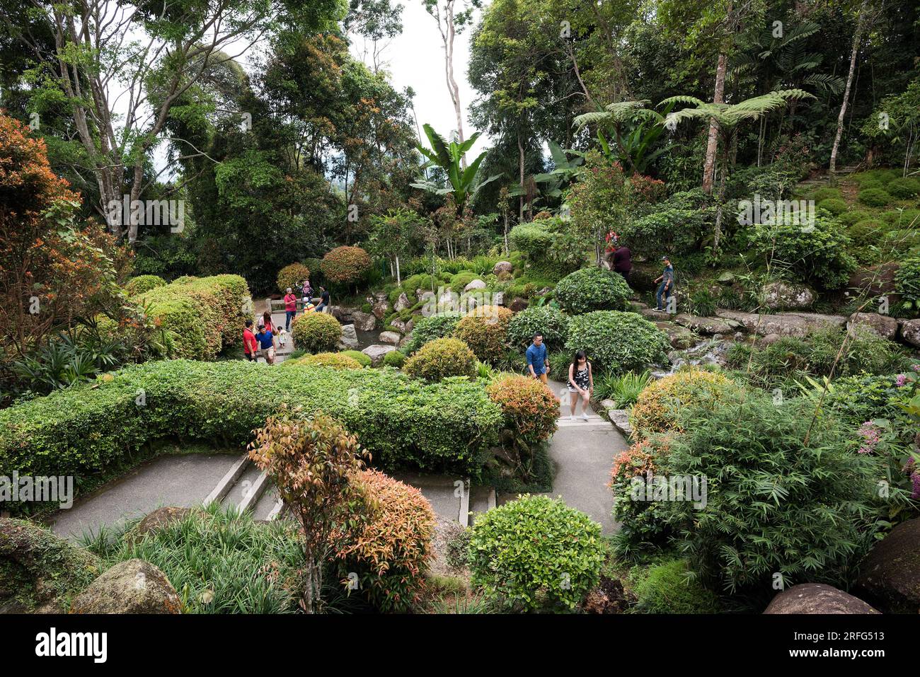 Bentong, Malaysia -  Sept 20, 2018: A picture with visitors at Japanese Village in tropical rainforest, Bukit Tinggi, Malaysia. - Japanese Village loc Stock Photo
