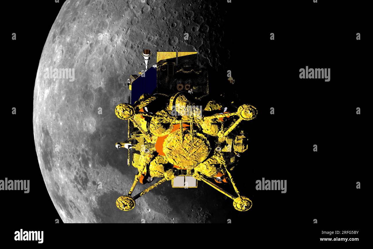 Luna 25 lander russian lunar exploration program 3D render. Elements of this image furnished by NASA. Stock Photo