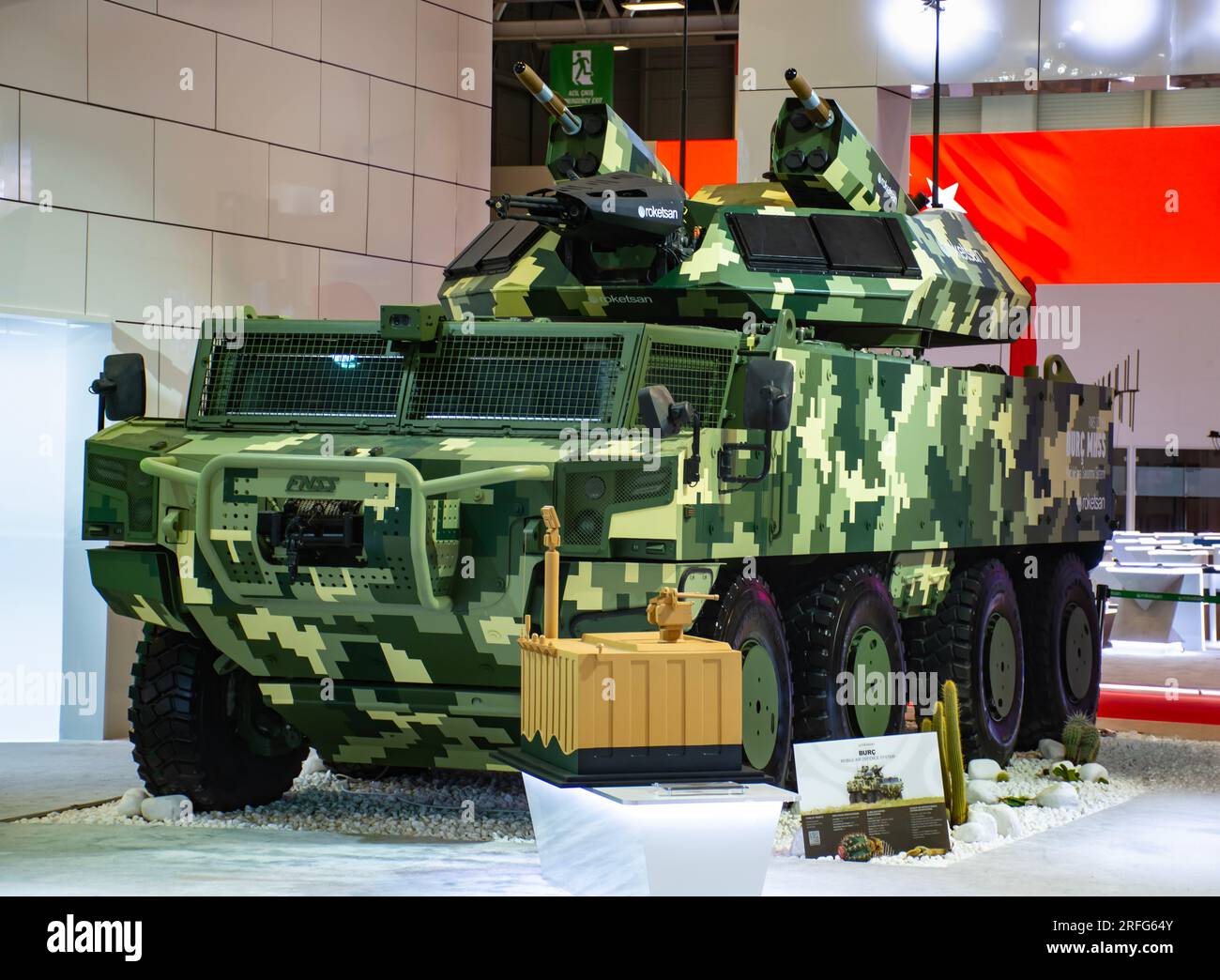 ROKETSAN its new air defence system Burç, providing a short-range air defence system at IDEF 2023 combines its Sungur short-range ad missile Stock Photo