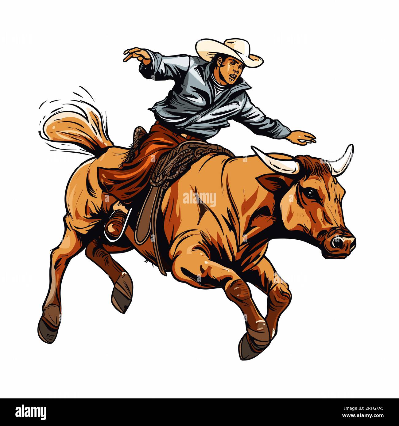 Rodeo. Cowboy riding a bull. Cowboy riding a bull handdrawn comic