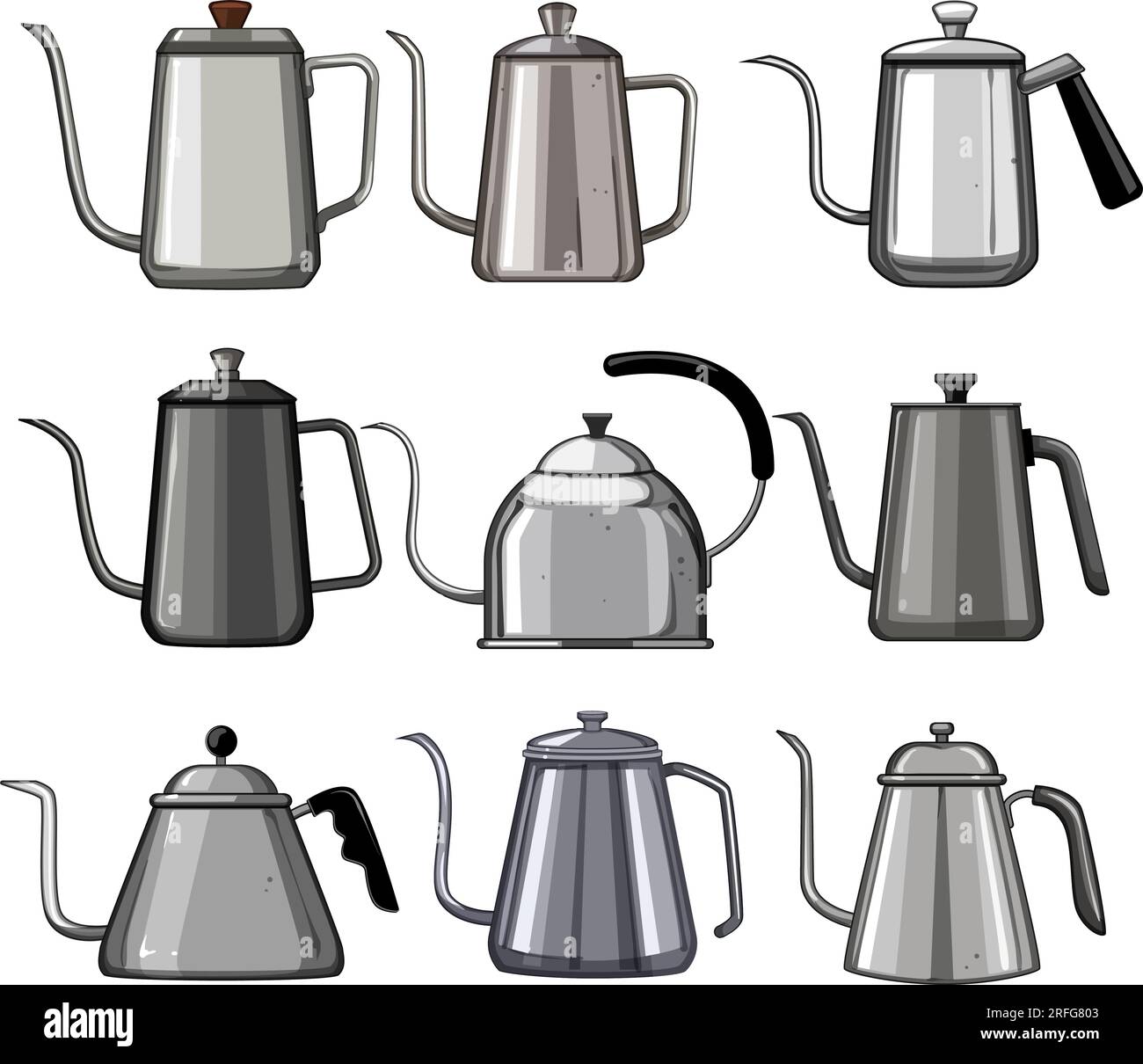 steel drip kettle set cartoon vector illustration Stock Vector