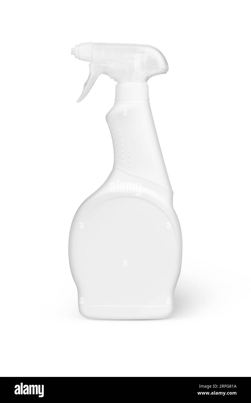 White empty plastic detergent bottle isolated on a white background. Template for packaging a collection of layouts. With clipping path Stock Photo
