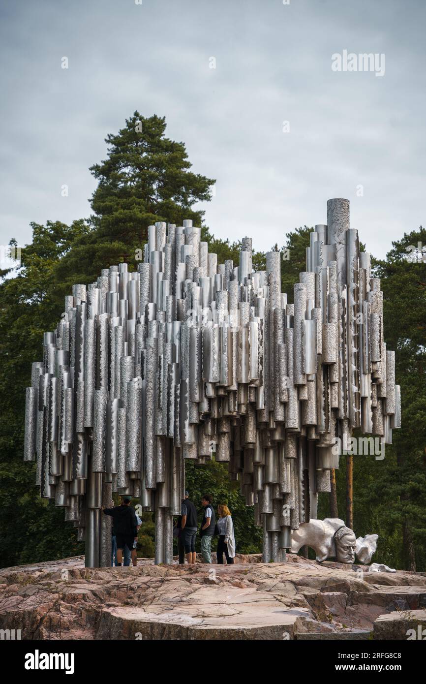 The Sibelius Monument with tourists in Helsinki, Finland. July 8, 2023. Stock Photo