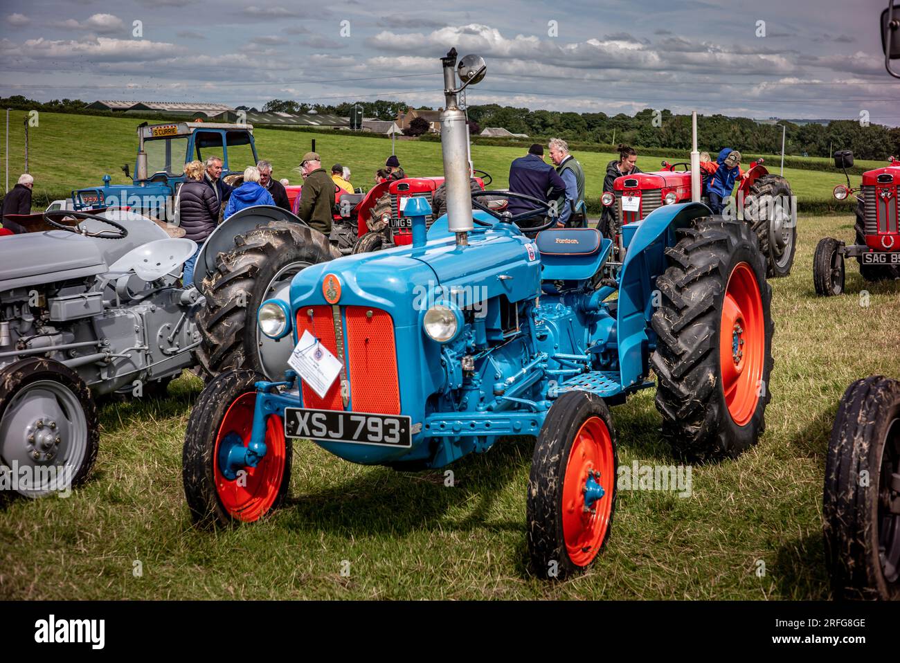 Classwic Fordson Tractor in blue and orange, seen at a vintage tractor show Ayr Stock Photo