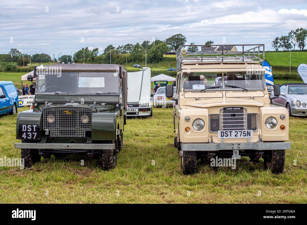 Two Land Rovers a Series 1 and a Series 3 seen at Vintage Tractor show at Ayr Stock Photo