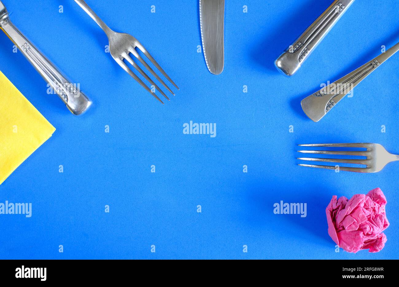 vintage precious cutlery and napkins,food,restaurant,eating,dinner, free copy space,flat lay Stock Photo