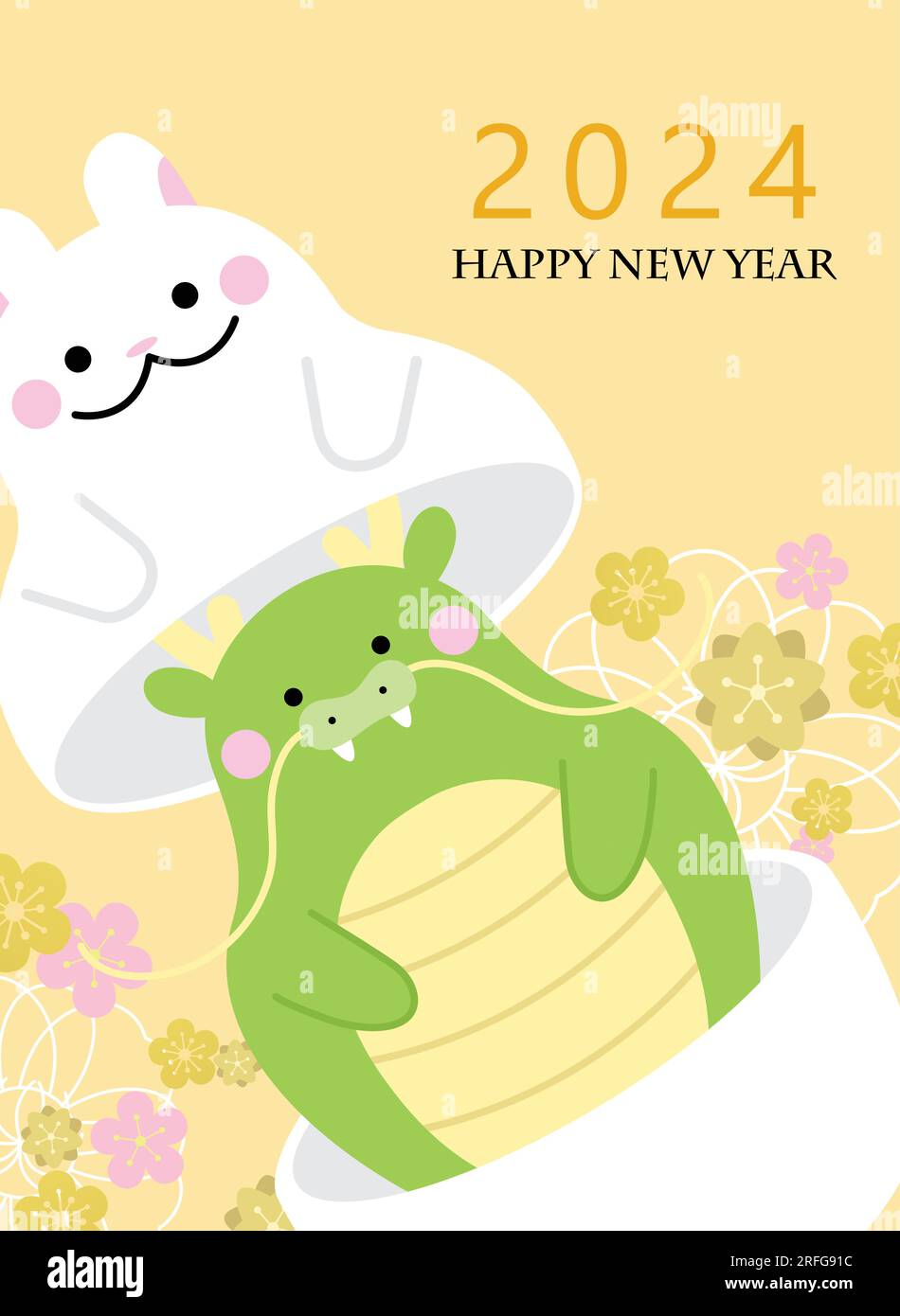 Chinese zodiac rabbit and zodiac dragon for year of dragon 2024. Lunar