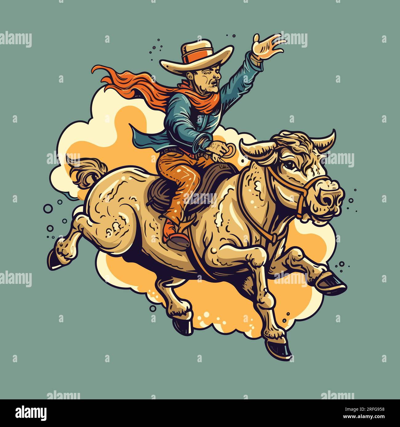 Rodeo. Cowboy riding a bull. Cowboy riding a bull hand-drawn comic ...