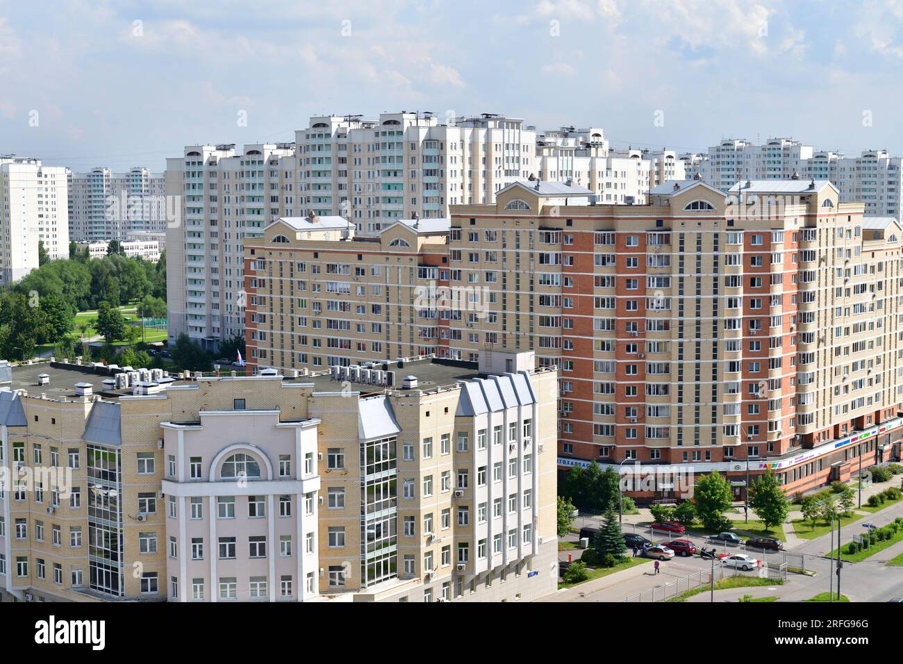 Moscow, Russia - Aug 02. 2021. 20 microdistrict in the Zelenograd administrative district Stock Photo