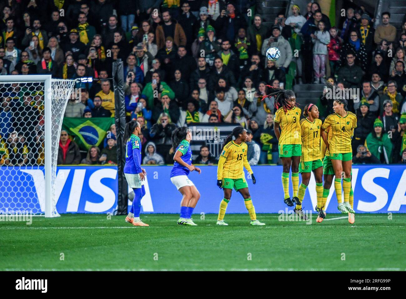 Melbourne, Australia. 02nd Aug, 2023. Vyan Sampson (C) of Jamaica and team mates seen during the FIFA Women's World Cup 2023 Group match between Brazil and Jamaica at the Melbourne Rectangular Stadium. Final score Brazil 0:0 Jamaica. Credit: SOPA Images Limited/Alamy Live News Stock Photo