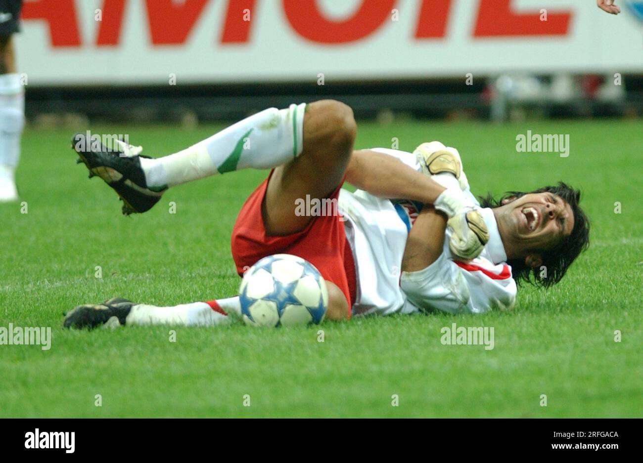 Milan Italy 2005-08-14 :Gianluigi Buffon gets hurt during the game