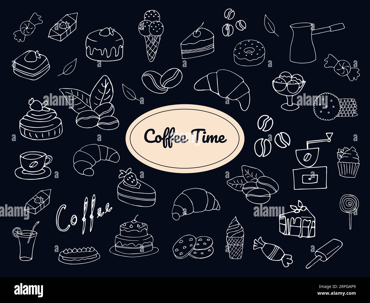 Coffee time doodle hand drawn vector symbols and objects Stock Vector ...