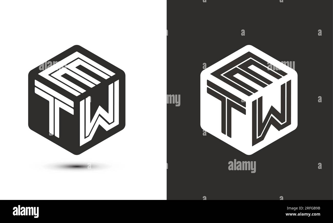 etw letter logo design with illustrator cube logo, vector logo modern alphabet font overlap style. Premium Business logo icon. White color on black Stock Vector
