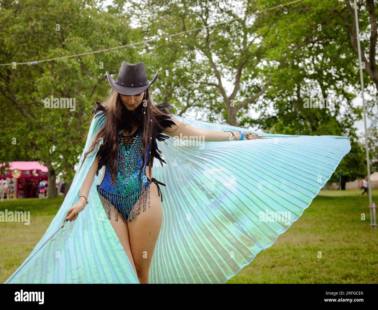 Wilderness Festival, Charlbury, UK. 3rd Aug, 2023. Revellers dressed up and ready for the four day festival that celebrates art, culture and music. Credit: Andrew Walmsley/Alamy Live News Stock Photo
