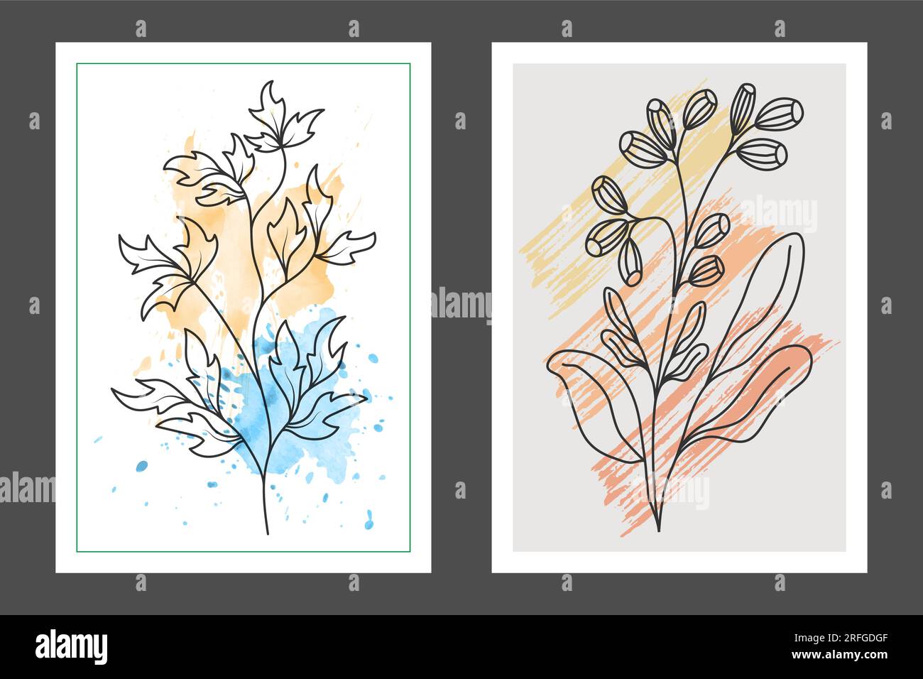 A set of hand-drawn paintings for interior design of premises ...