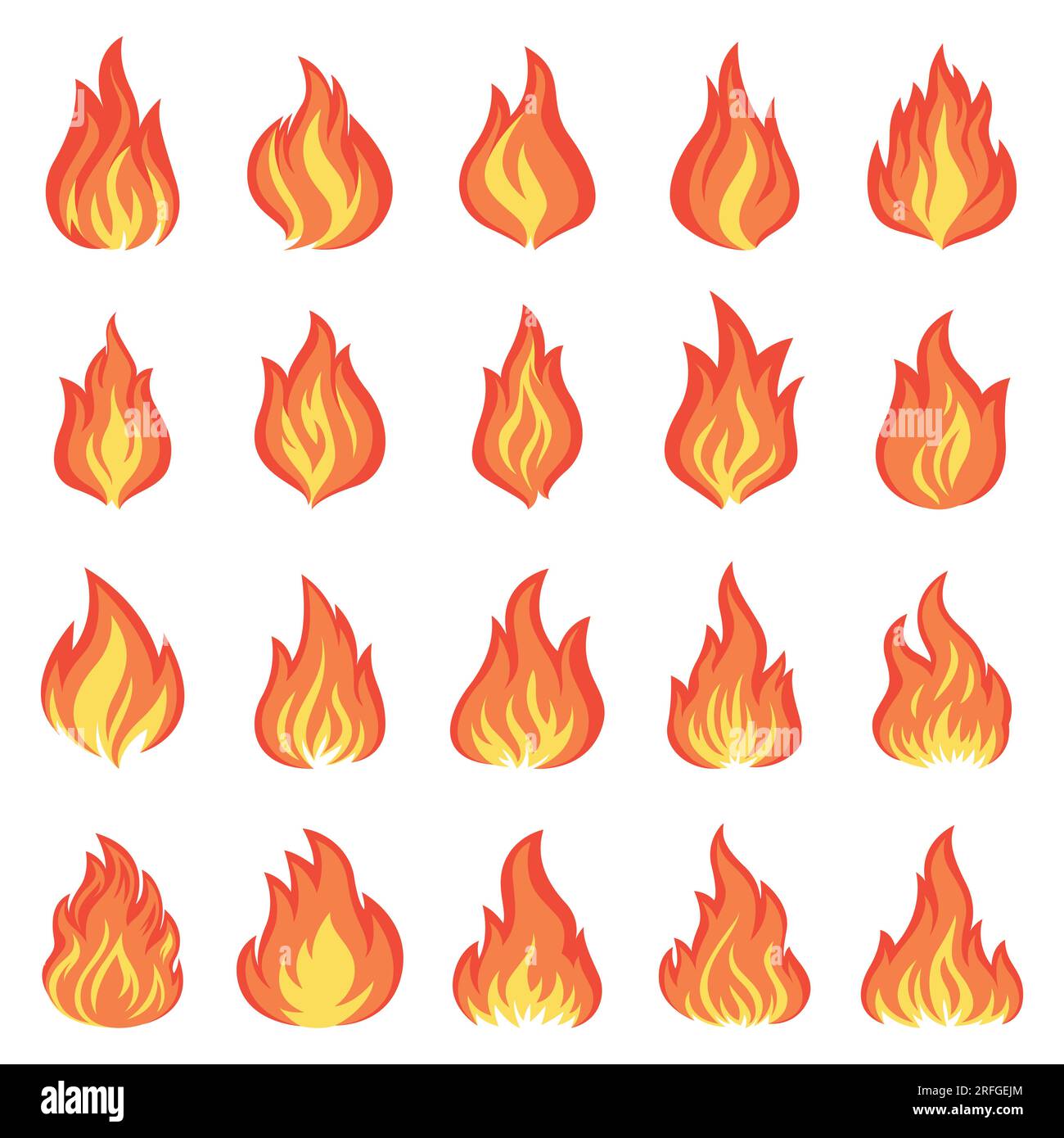 Flat Vector Fire Flame Icon Set. Campfire Shape Sign, Isolated. Bonfire Collection. Vector Illustration Stock Vector