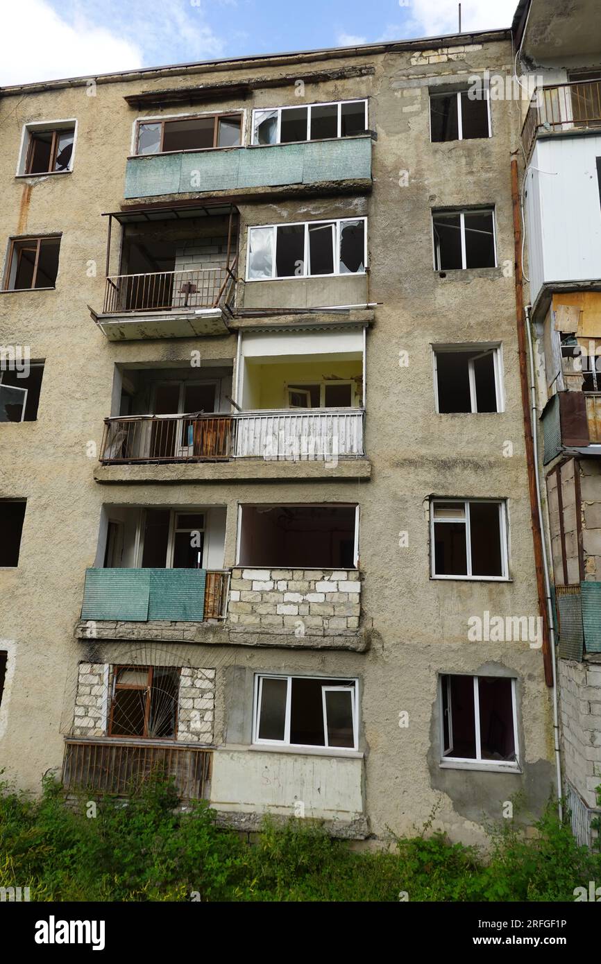 Shusha, Shushi, Susa an Azerbaijani showing parts of the City centre damaged by the 2020 Nagorno Karabakh and previous wars. Stock Photo